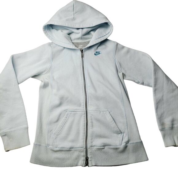 Nike Full Zip Sportswear Women's Large Sweatshirt Hooded Sky Blue Pockets - Picture 1 of 12